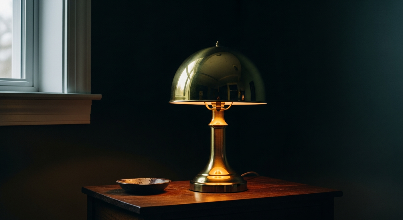 Aged brass lamp showing natural patina
